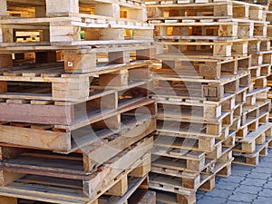 Stacked wooden pallets