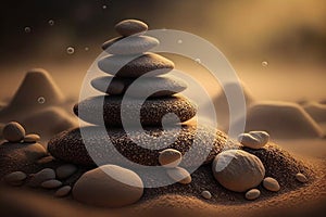Stacked zen stones sand background art of balance. Illustration Generative AI