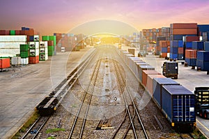 Stacker hold a container box and train freight cargo container.