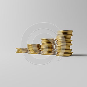 Stacking coins with a graph of profit on white background studio shot 3d rendering
