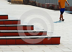 Stacking red upstairs object bokeh background