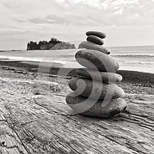 Stacking Rocks on the PNW, in Black & White