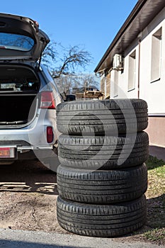 Stacking summer tyres for seasonal wheel change, spring season