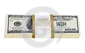 Stacks of 100 dollar bills isolated on white
