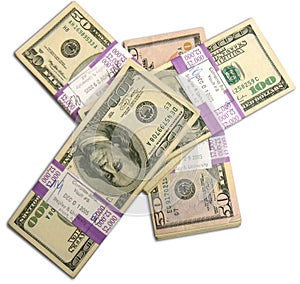Stacks of 50 and 100 Dollar American bills