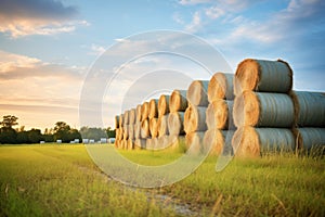 stacks of bioenergy crop hay bales