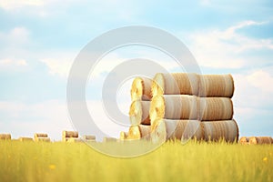 stacks of bioenergy crop hay bales