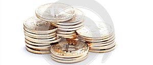 Stacks of Bitcoin Coins on White Background. Generative ai