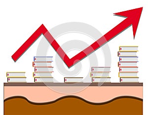 Stacks of books and ascending chart