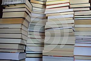 Stacks of books, close-up for background