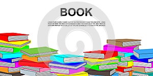 Stacks of books horizontal banner template. Bookstore, library, book shop illustration. Literature, dictionaries