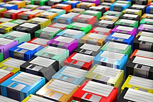Stacks of brand new colorful floppy disks