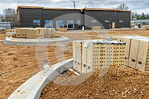Stacks of Bricks For New Restaurant Commercial Building Construction