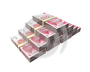 Stacks of Chinese Yuan Banknotes