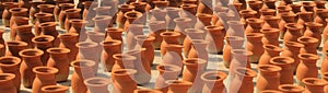 Stacks of clay flowerpots in Kathmandu, Nepal