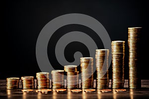 Stacks of coins arranged in a bar graph. Generative AI