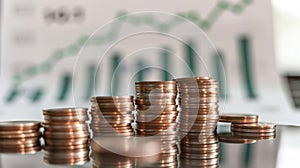 Stacks of coins on graph..AI generated image