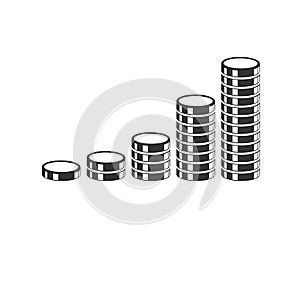 Stacks of coins icon black illustration isolated sign symbol for web, modern minimalistic flat design vector on white background.