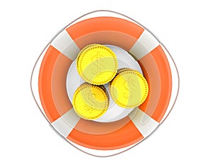 Stacks of coins with lifebuoy