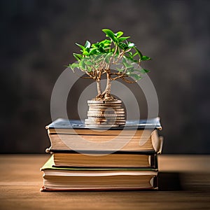 Stacks of coins, Money with plants sprout on top, Wealth growing step by step, Finance and accounting concept,AI generated