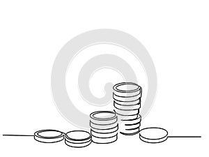 Stacks of coins penny cents. Continuous one line drawing