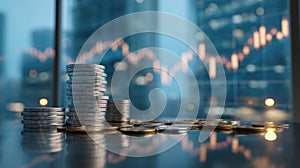 The Stacks of Coins Symbolizing Financial Growth and Investment Potential..AI generated image