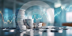 The stacks of coins symbolizing financial growth and market analysis. AI generated image