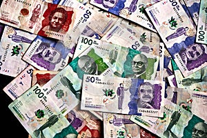 Stacks of colombian banknotes