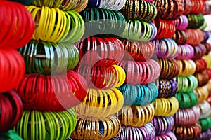 Stacks of colorful bangles