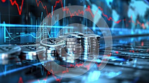 Cryptocurrency Coins and Graph.AI generated image