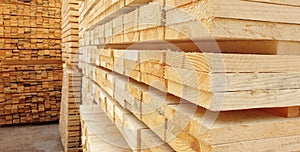 Stacks of cutted wooden planks