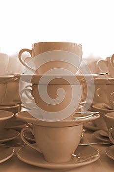 Stacks of empty coffee cups