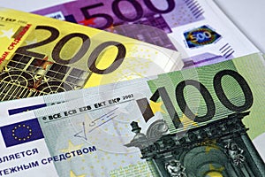 Stacks of Euro bills in large denominations