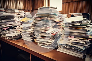 Stacks of Files: Heavy Workload on Desk. AI