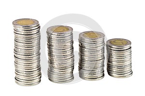 Stacks of five zlotych coins