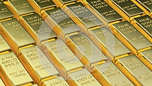 Stacks of gold bars 3D render