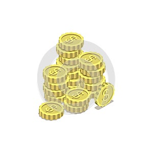 Stacks of gold coins isometric 3d icon photo