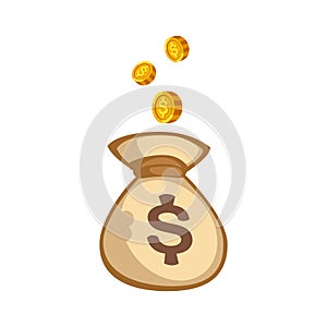 Stacks of gold money coins bag income profits cash wealth concept banking sign and payment exchange growth economy