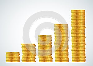 Stacks of golden coins isolated vector