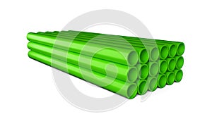 Stacks of Green PVC pipe connection PVC pipes for drinking water 3d illustration