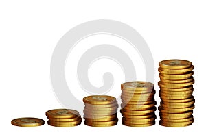 Stacks of growing gold coins - 3d rendering