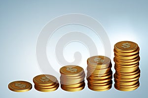 Stacks of growing gold coins - 3d rendering