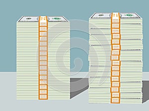 Stacks of Hundred Dollar Bills in Bundles