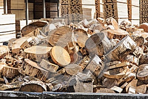 Stacks of lumber in a sawmill