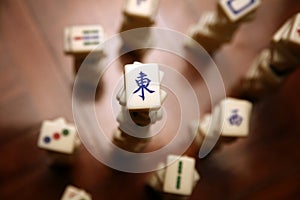 Stacks of mahjong tiles