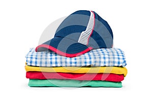 Stacks of many colored clothes