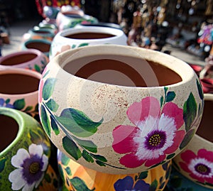 Stacks of Mexican ceramic decorative pots in workshop - 11