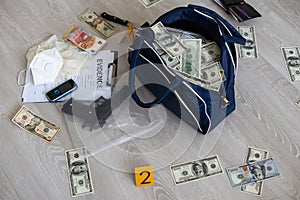 Stacks of money in plastic bag