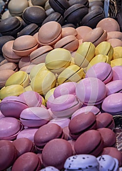 Stacks of multicoloured Macaroon biscuits