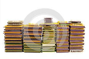 Stacks of old CPU chips and obsolete computer processors